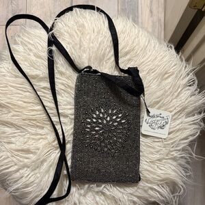 Elegant Black Beaded Crossbody cell phone pouch